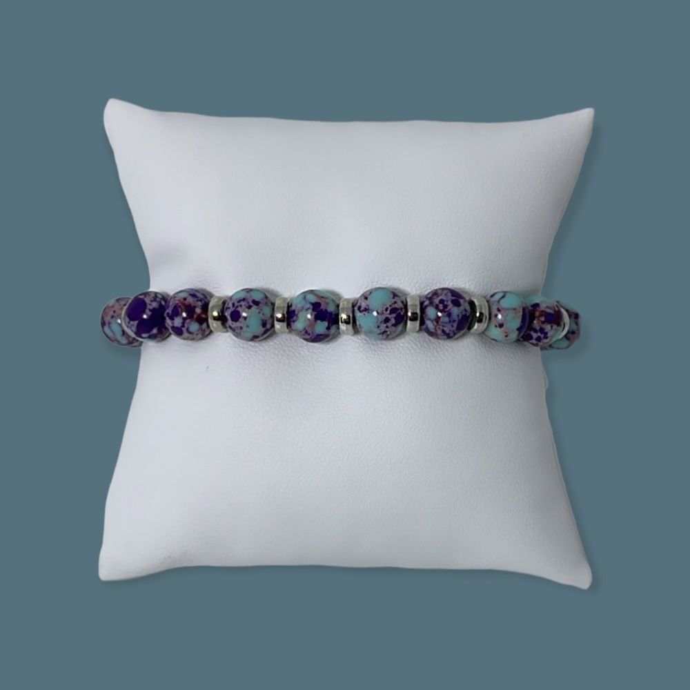 NWT Wool + Pepper Co. Turquoise/Purple & Silver Beaded Bracelet